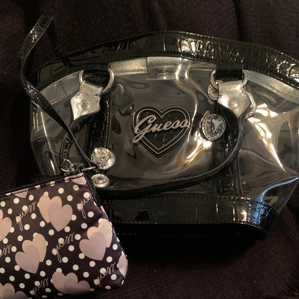 Guess Black and Silver Heart Tote